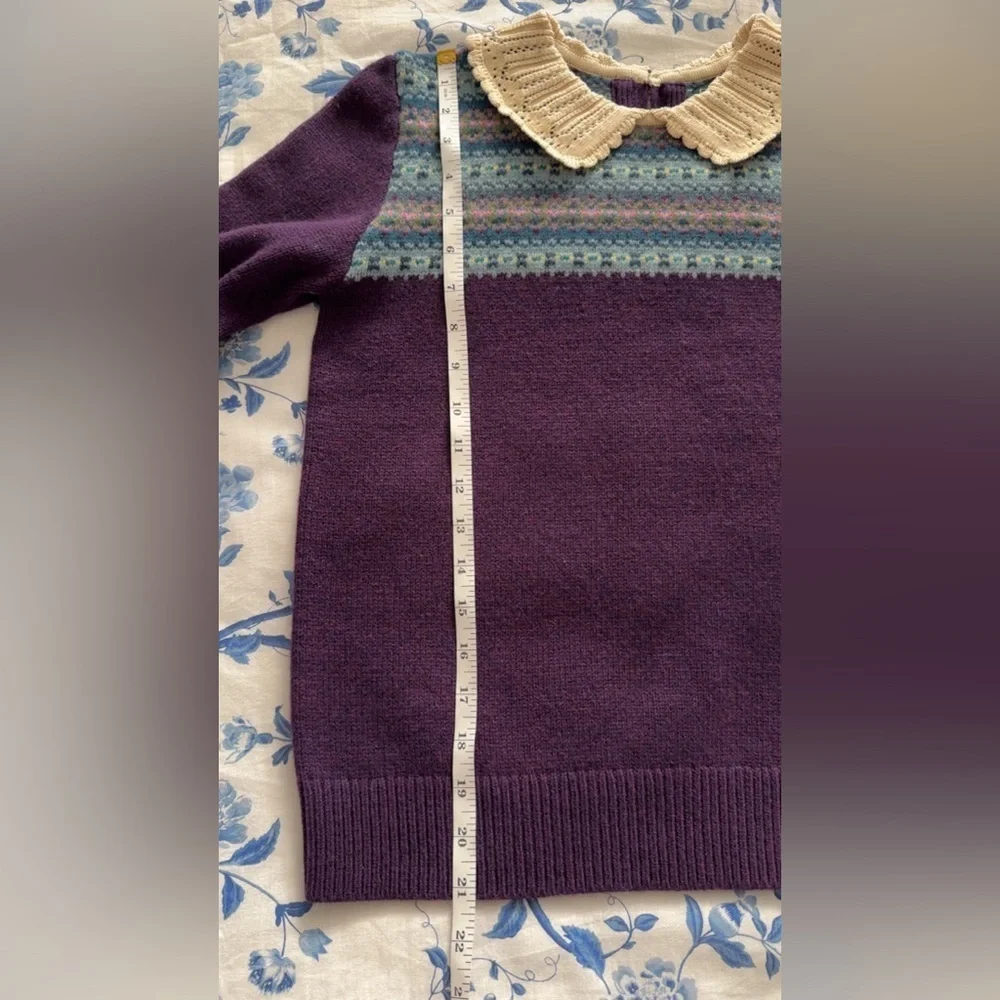 Ralph Lauren Purple Fair Isle Sweater with Cream Lace Collar